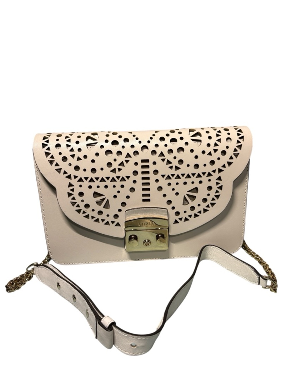 Furla Metropolis Bolero Butterfly Laser Cut Leather Crossbody Bag | Large EUC